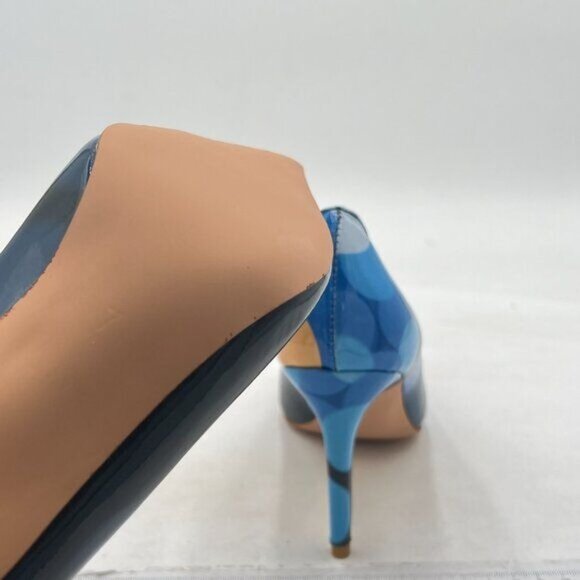 YDN Navy Polka Dot Chic Pointed Closed Toe Stiletto Heel Pump Slide Dress Shoes - Picture 6 of 8